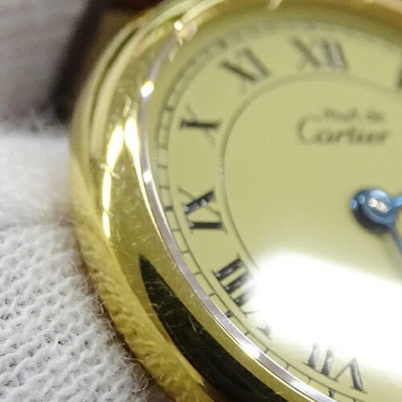 Cartier Watch Ladies Brand Must Vendome Vermeil Quartz QZ 925 Leather 1851 Round - Picture 11 of 12